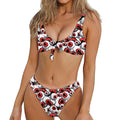 Scary Red Eyeball Pattern Print Front Bow Tie Bikini