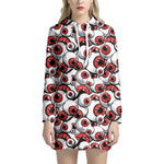 Scary Red Eyeball Pattern Print Hoodie Dress