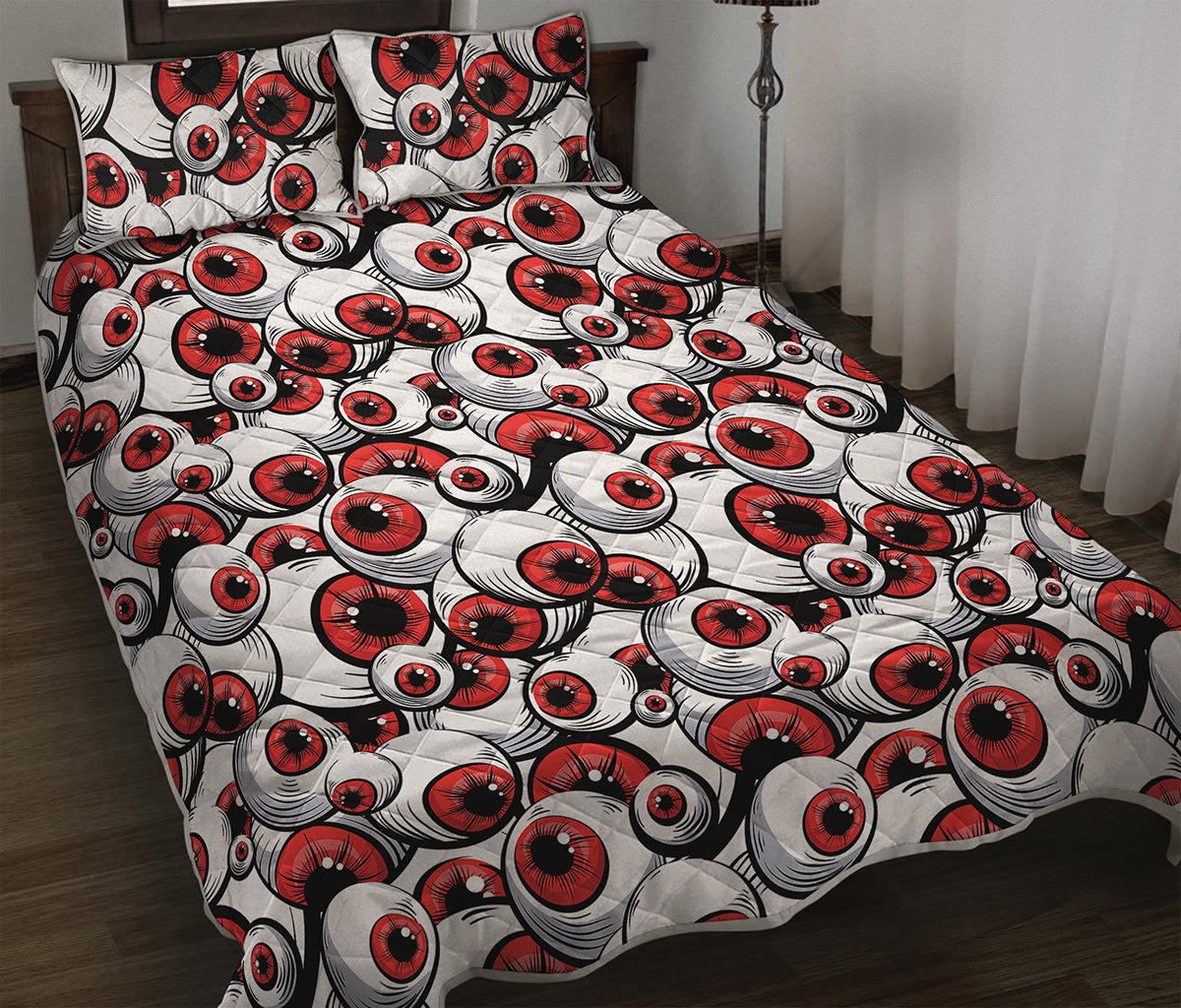 Scary Red Eyeball Pattern Print Quilt Bed Set