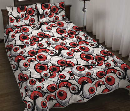 Scary Red Eyeball Pattern Print Quilt Bed Set