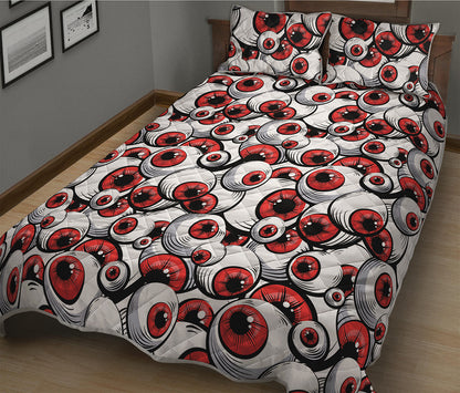 Scary Red Eyeball Pattern Print Quilt Bed Set