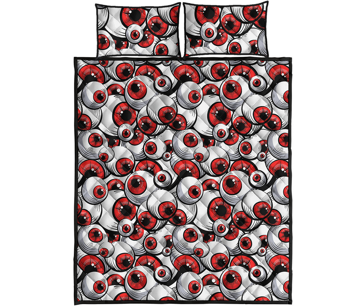 Scary Red Eyeball Pattern Print Quilt Bed Set