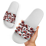 Scary Red Eyeball Pattern Print White Slide Sandals
