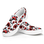Scary Red Eyeball Pattern Print White Slip On Shoes