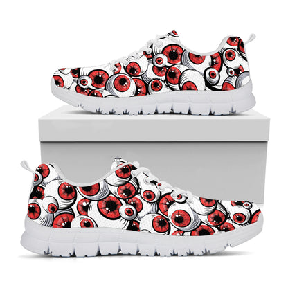 Scary Red Eyeball Pattern Print White Sneakers