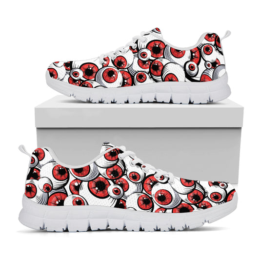 Scary Red Eyeball Pattern Print White Sneakers