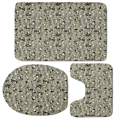 Scary Skeleton Pattern Print 3 Piece Bath Mat Set