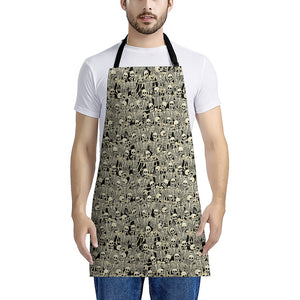 Scary Skeleton Pattern Print Apron