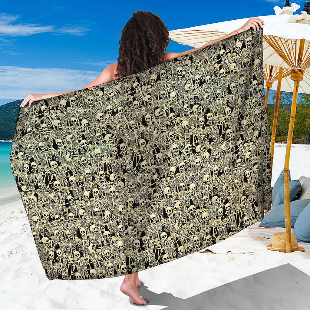 Scary Skeleton Pattern Print Beach Sarong Wrap