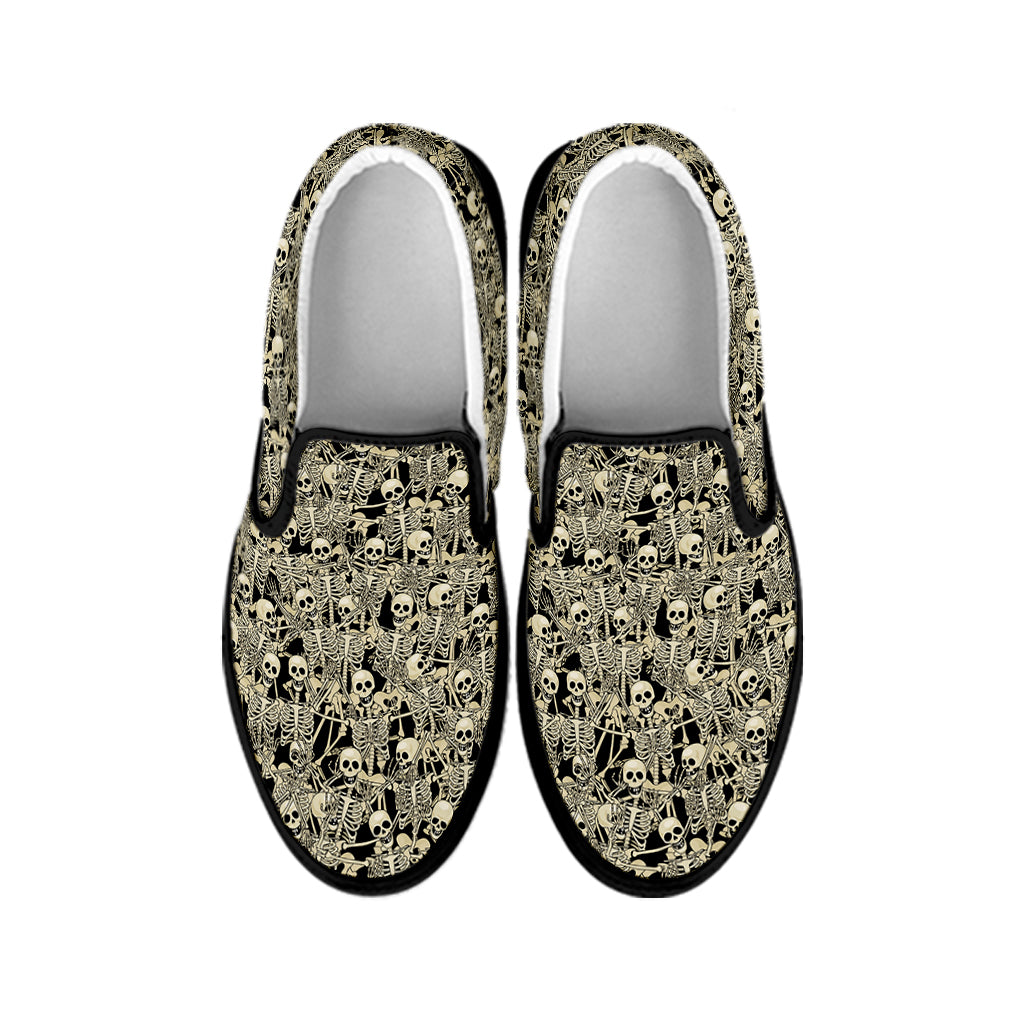 Scary Skeleton Pattern Print Black Slip On Shoes