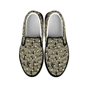 Scary Skeleton Pattern Print Black Slip On Shoes