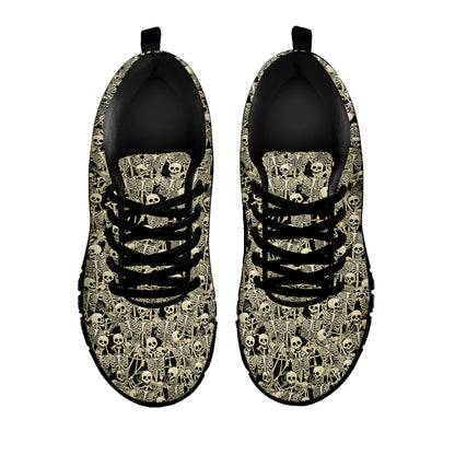 Scary Skeleton Pattern Print Black Sneakers
