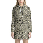 Scary Skeleton Pattern Print Hoodie Dress