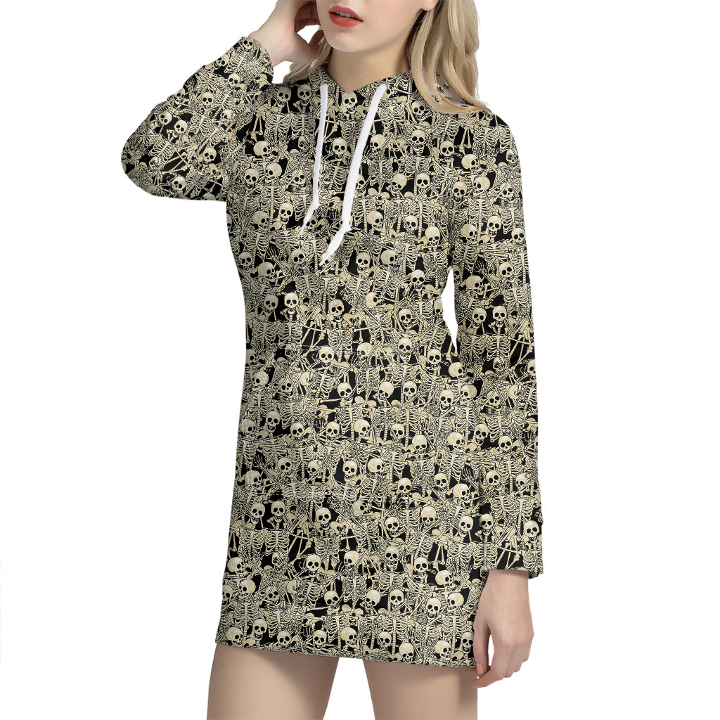 Scary Skeleton Pattern Print Hoodie Dress