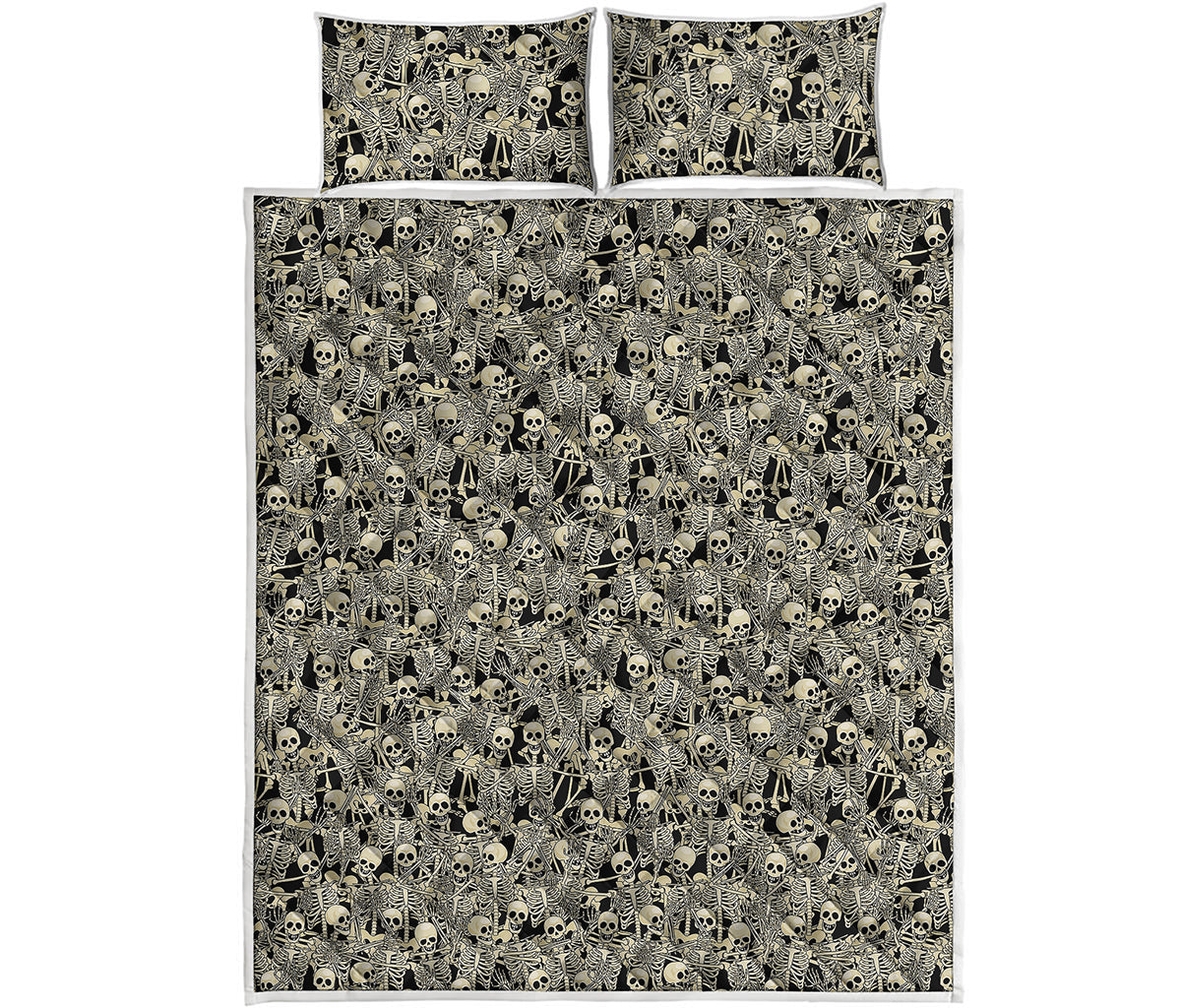 Scary Skeleton Pattern Print Quilt Bed Set