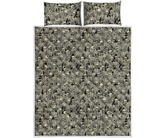 Scary Skeleton Pattern Print Quilt Bed Set