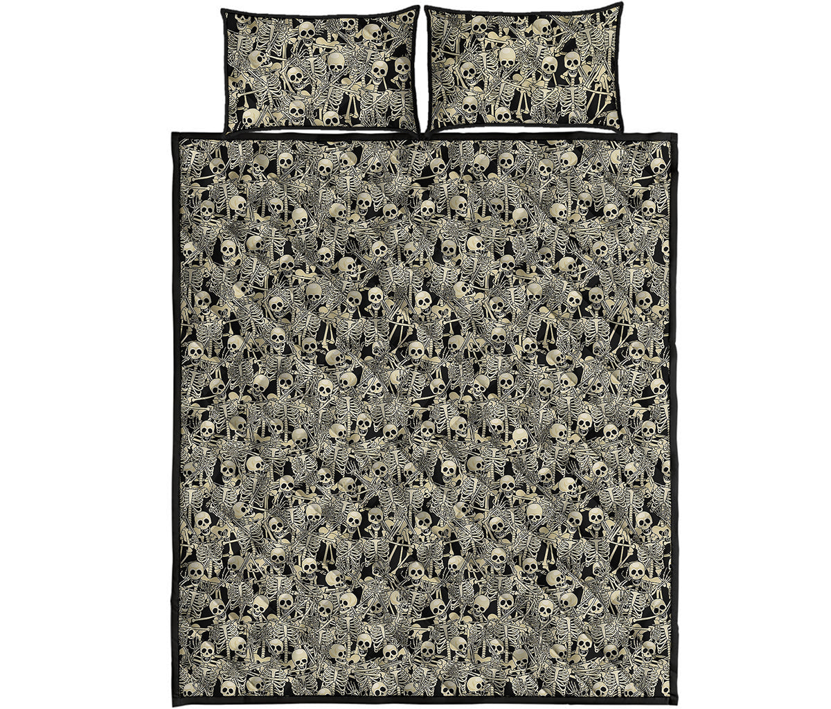 Scary Skeleton Pattern Print Quilt Bed Set