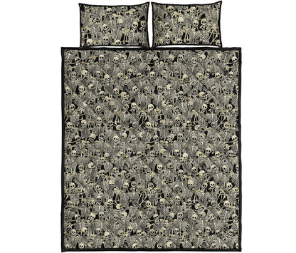 Scary Skeleton Pattern Print Quilt Bed Set
