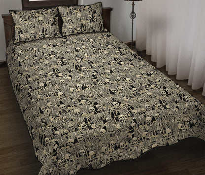 Scary Skeleton Pattern Print Quilt Bed Set