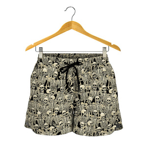 Scary Skeleton Pattern Print Women's Shorts