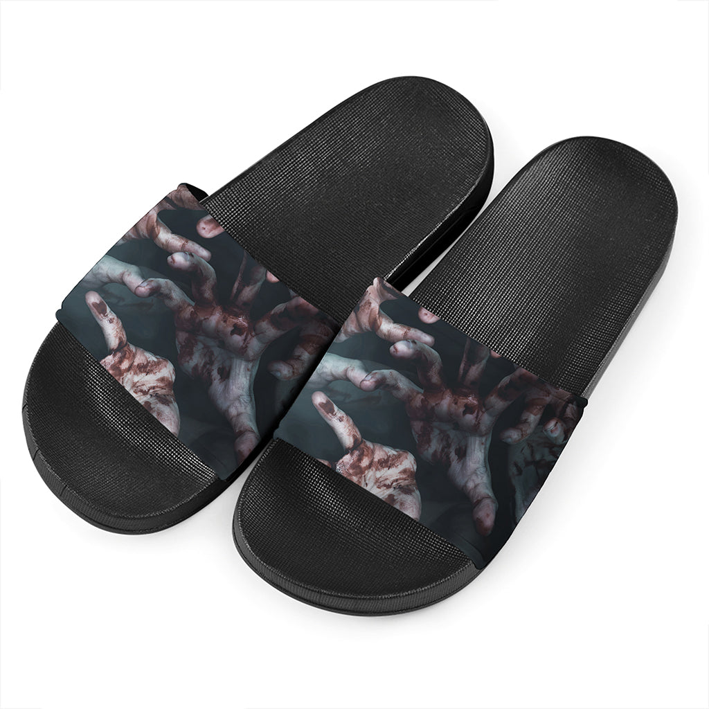 Scary Zombie Hands Print Black Slide Sandals
