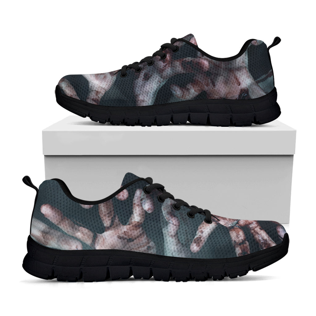Scary Zombie Hands Print Black Sneakers