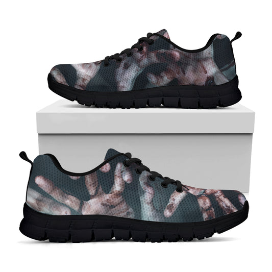 Scary Zombie Hands Print Black Sneakers