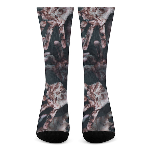 Scary Zombie Hands Print Crew Socks