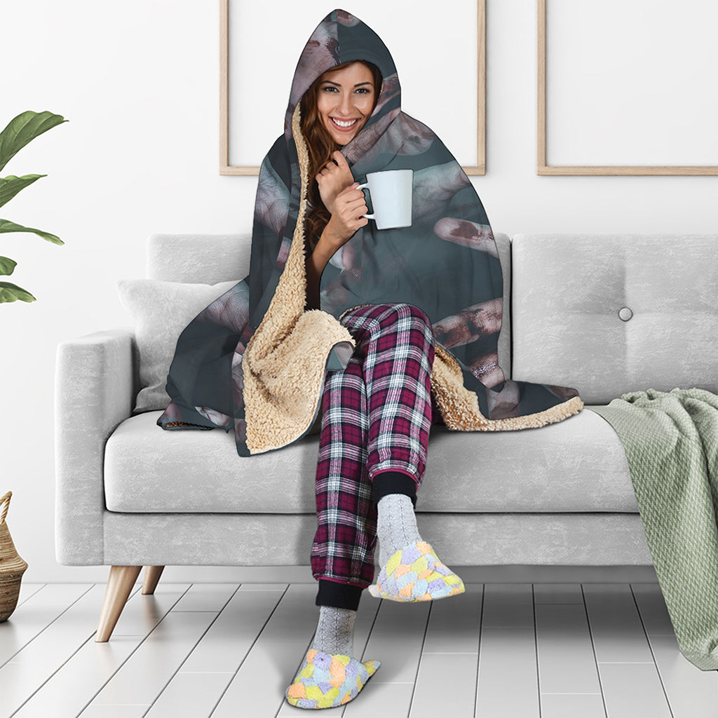 Scary Zombie Hands Print Hooded Blanket
