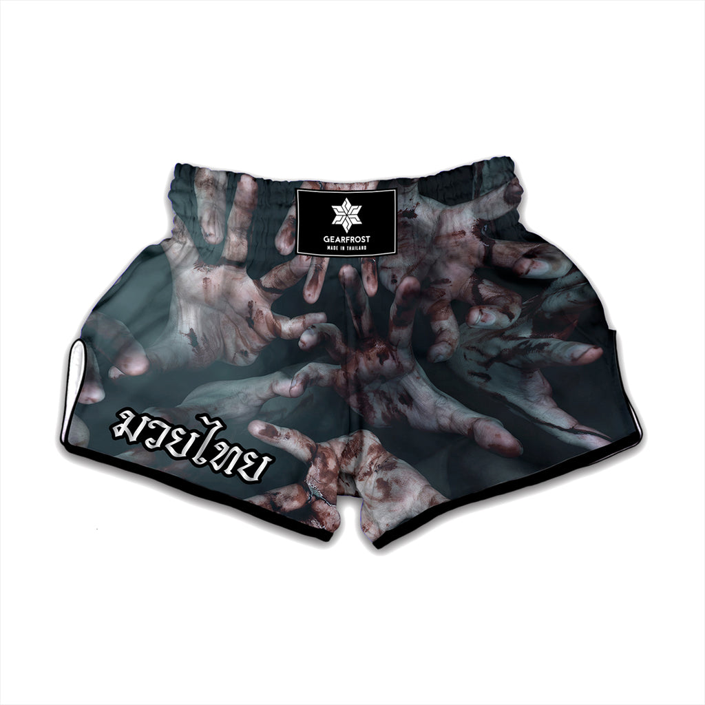 Scary Zombie Hands Print Muay Thai Boxing Shorts