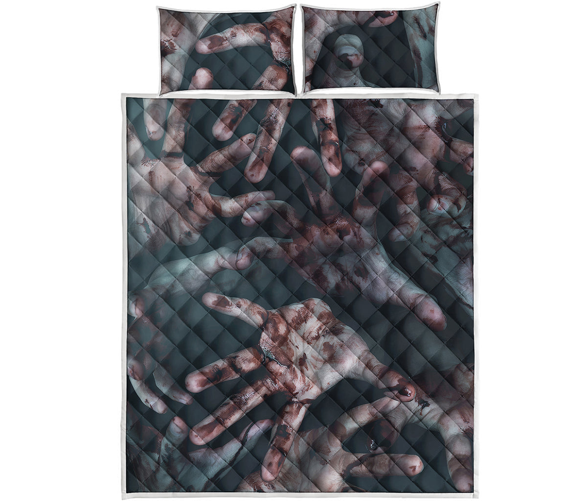 Scary Zombie Hands Print Quilt Bed Set