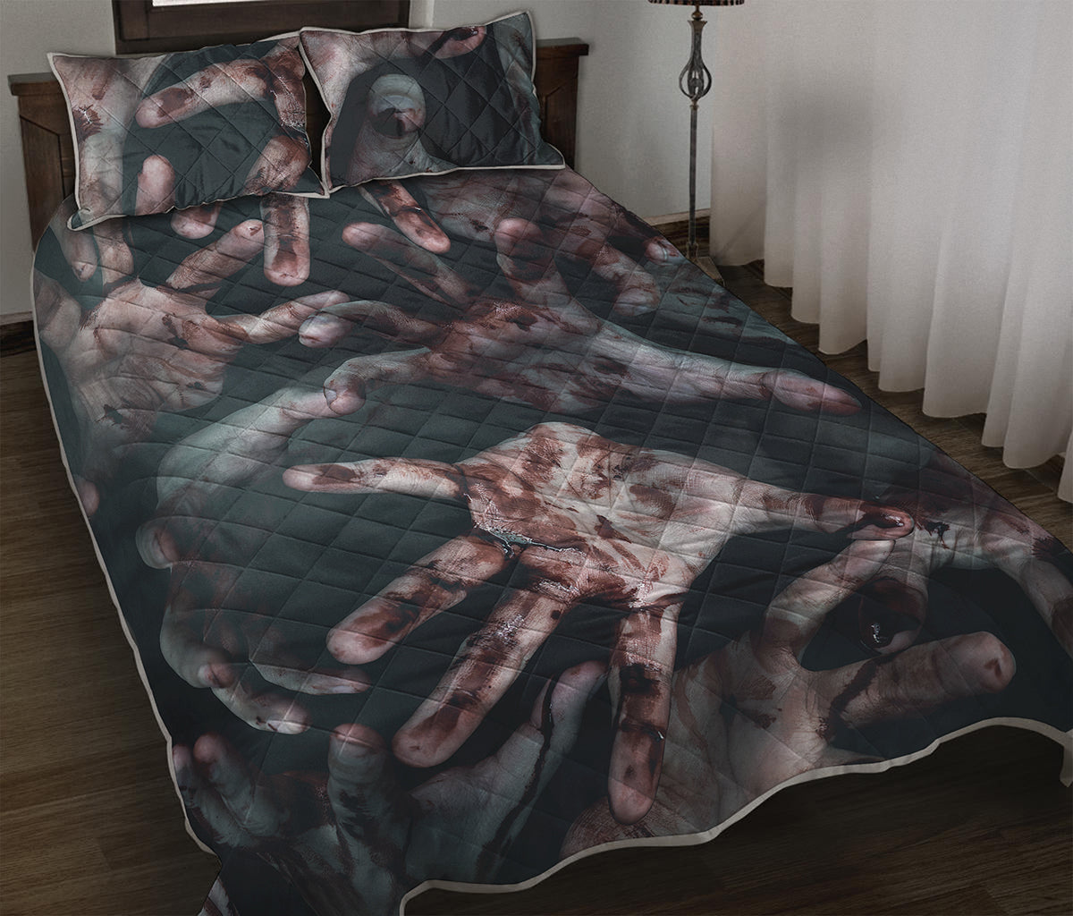 Scary Zombie Hands Print Quilt Bed Set