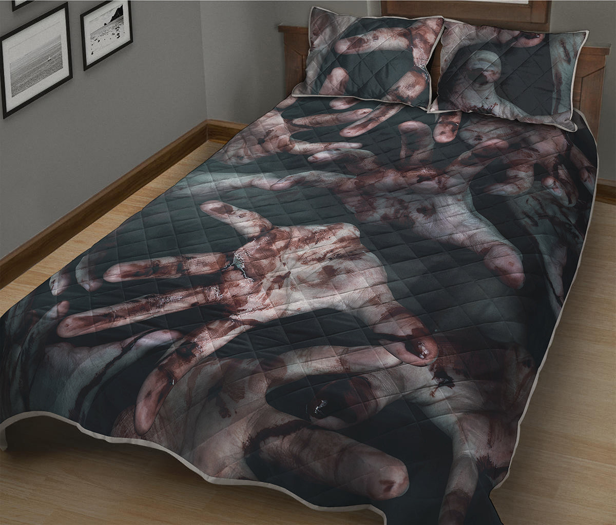 Scary Zombie Hands Print Quilt Bed Set