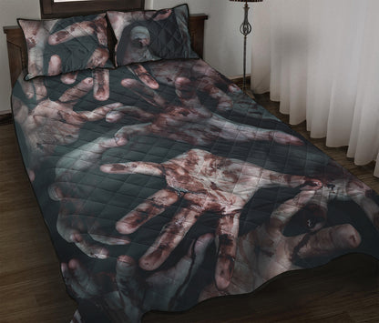 Scary Zombie Hands Print Quilt Bed Set