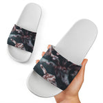 Scary Zombie Hands Print White Slide Sandals