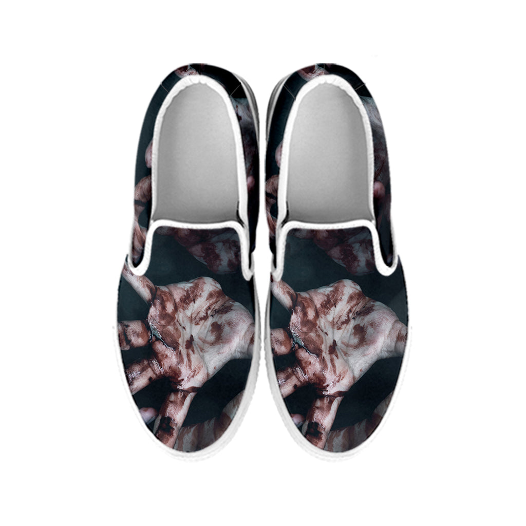 Scary Zombie Hands Print White Slip On Shoes