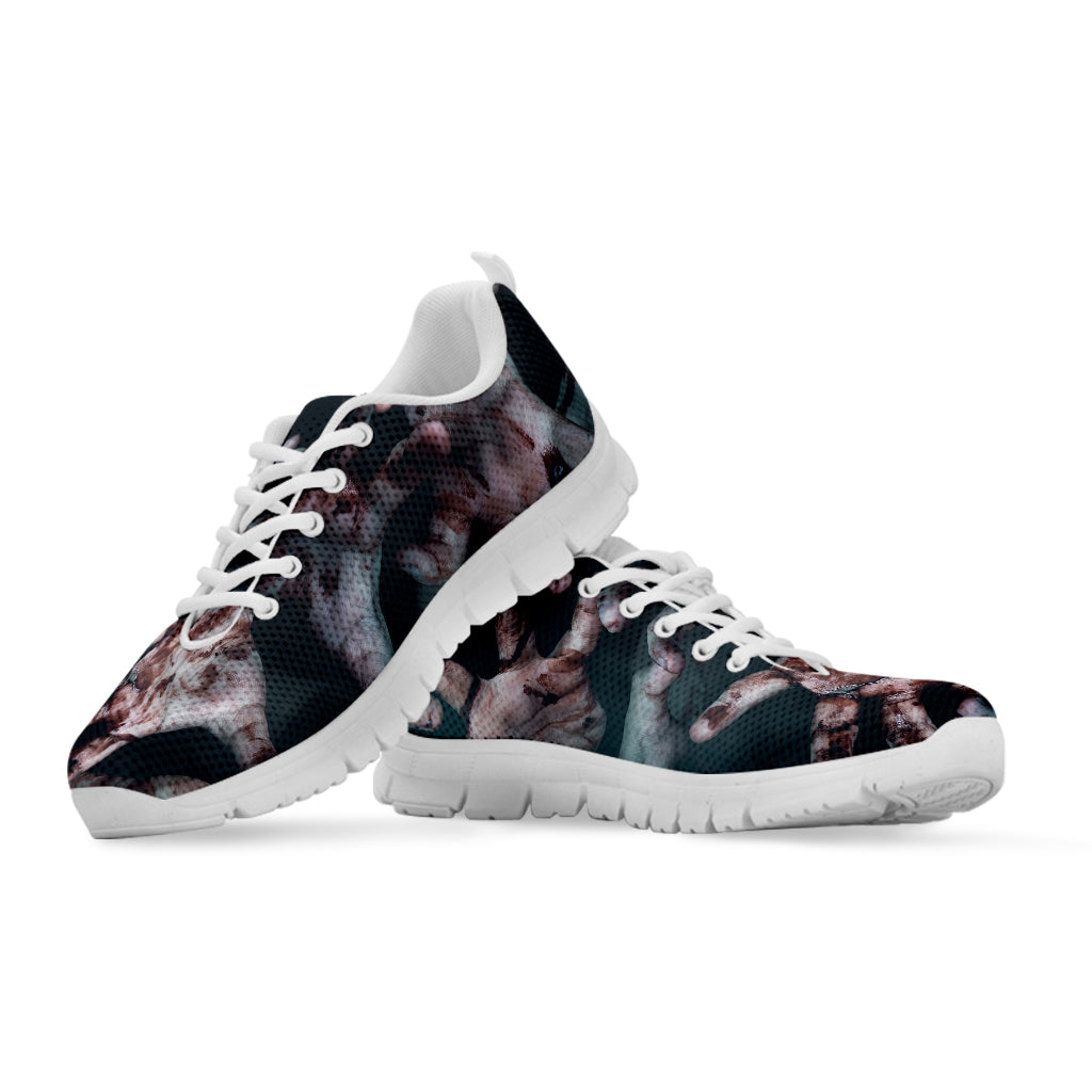 Scary Zombie Hands Print White Sneakers