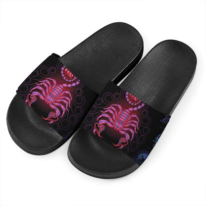 Scorpio And Astrological Signs Print Black Slide Sandals