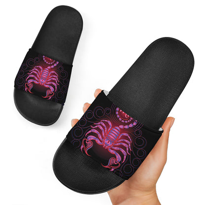 Scorpio And Astrological Signs Print Black Slide Sandals