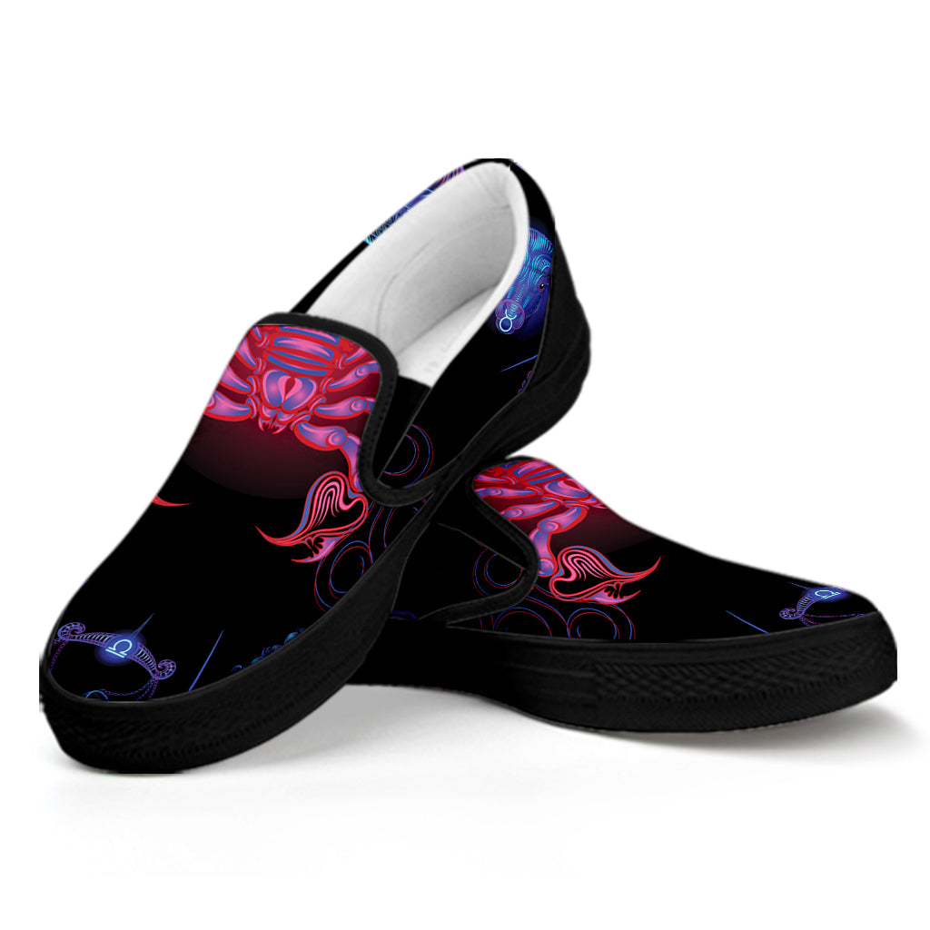 Scorpio And Astrological Signs Print Black Slip On Shoes