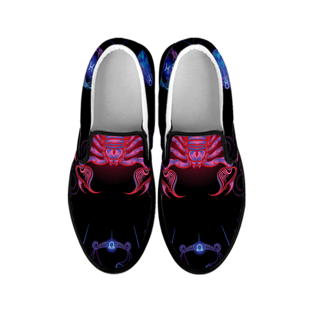 Scorpio And Astrological Signs Print Black Slip On Shoes