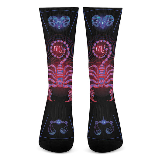 Scorpio And Astrological Signs Print Crew Socks