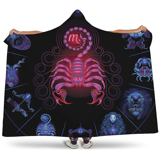 Scorpio And Astrological Signs Print Hooded Blanket
