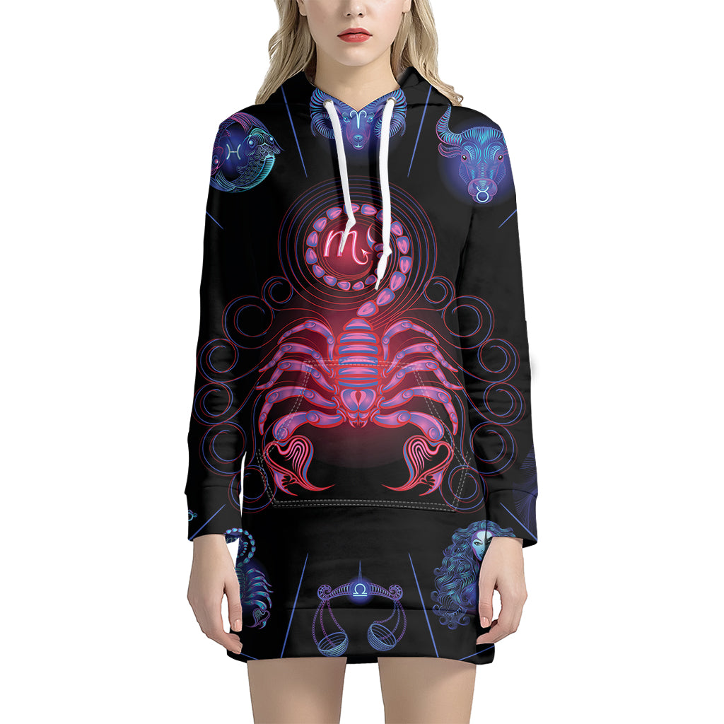 Scorpio And Astrological Signs Print Pullover Hoodie Dress