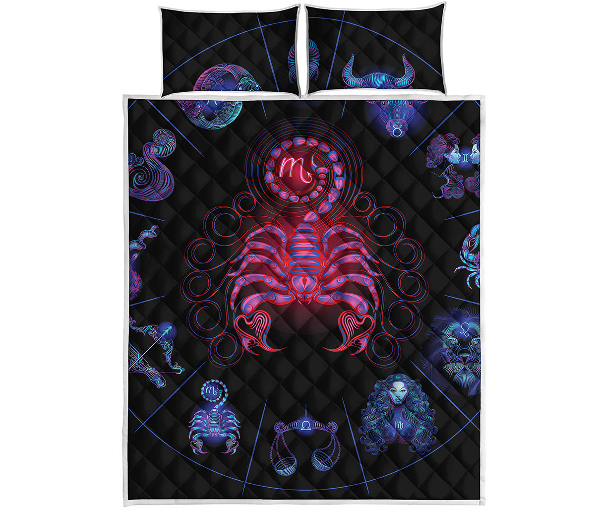 Scorpio And Astrological Signs Print Quilt Bed Set