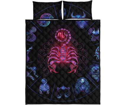 Scorpio And Astrological Signs Print Quilt Bed Set