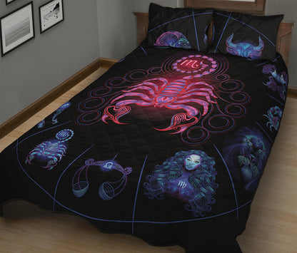 Scorpio And Astrological Signs Print Quilt Bed Set
