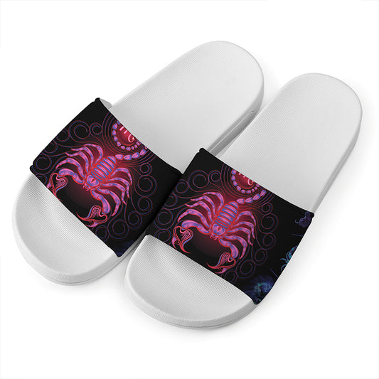 Scorpio And Astrological Signs Print White Slide Sandals