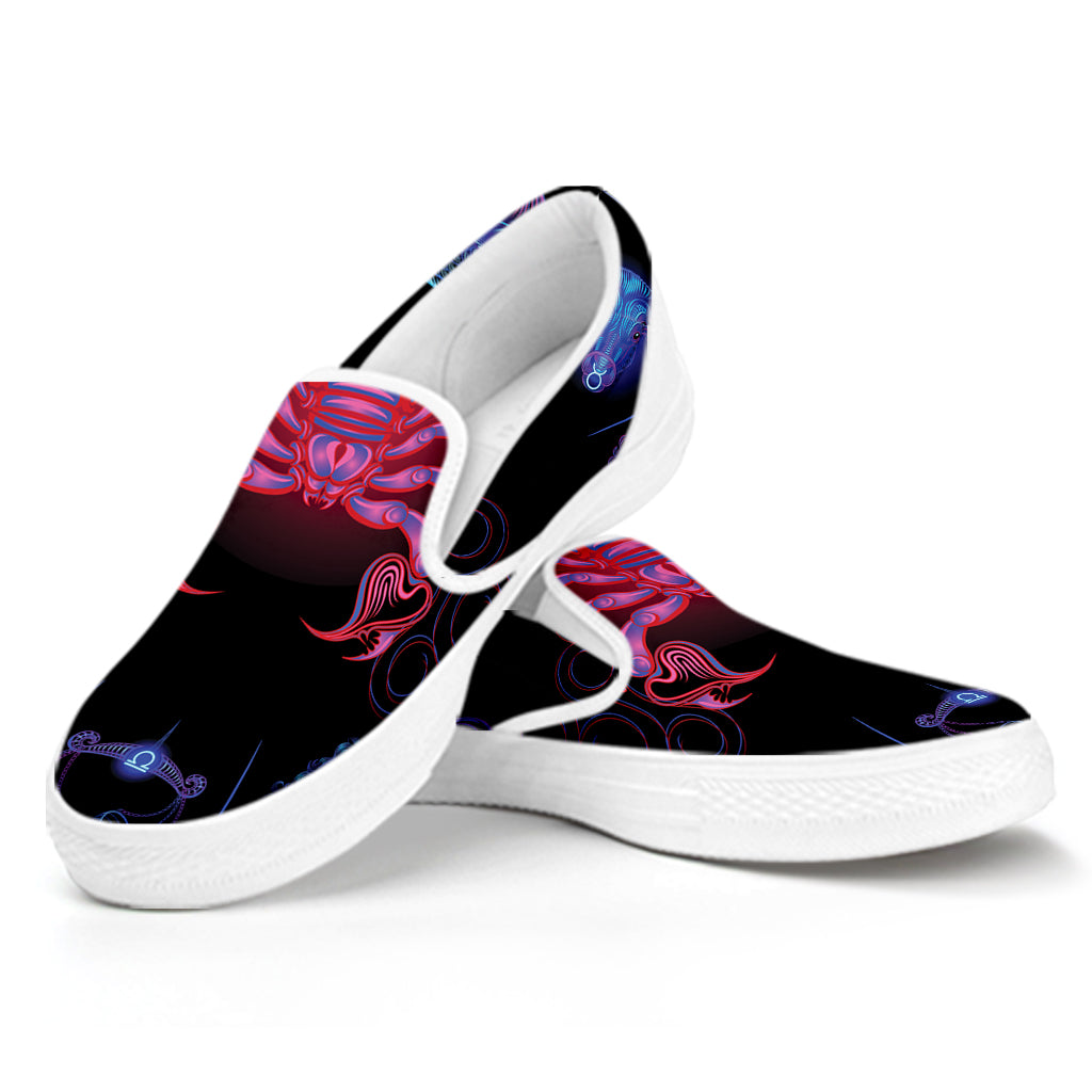 Scorpio And Astrological Signs Print White Slip On Shoes