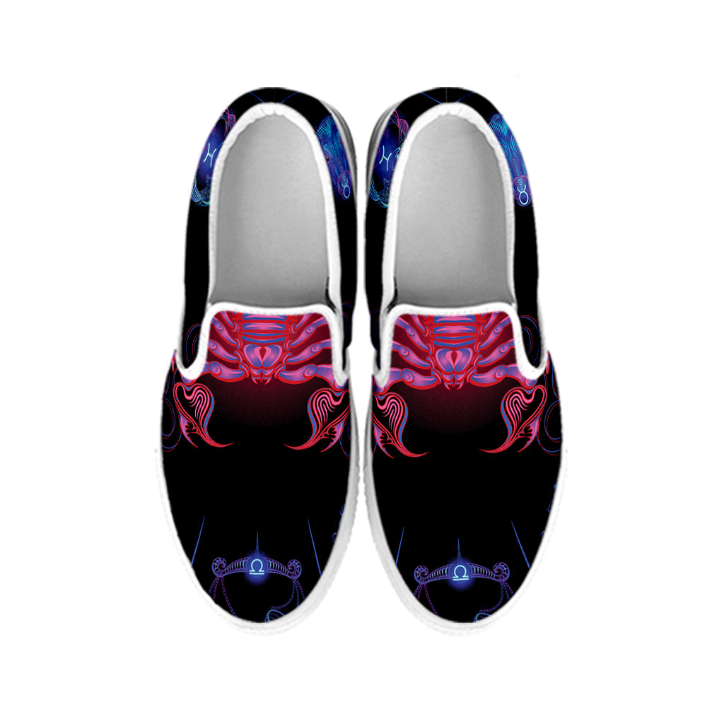 Scorpio And Astrological Signs Print White Slip On Shoes